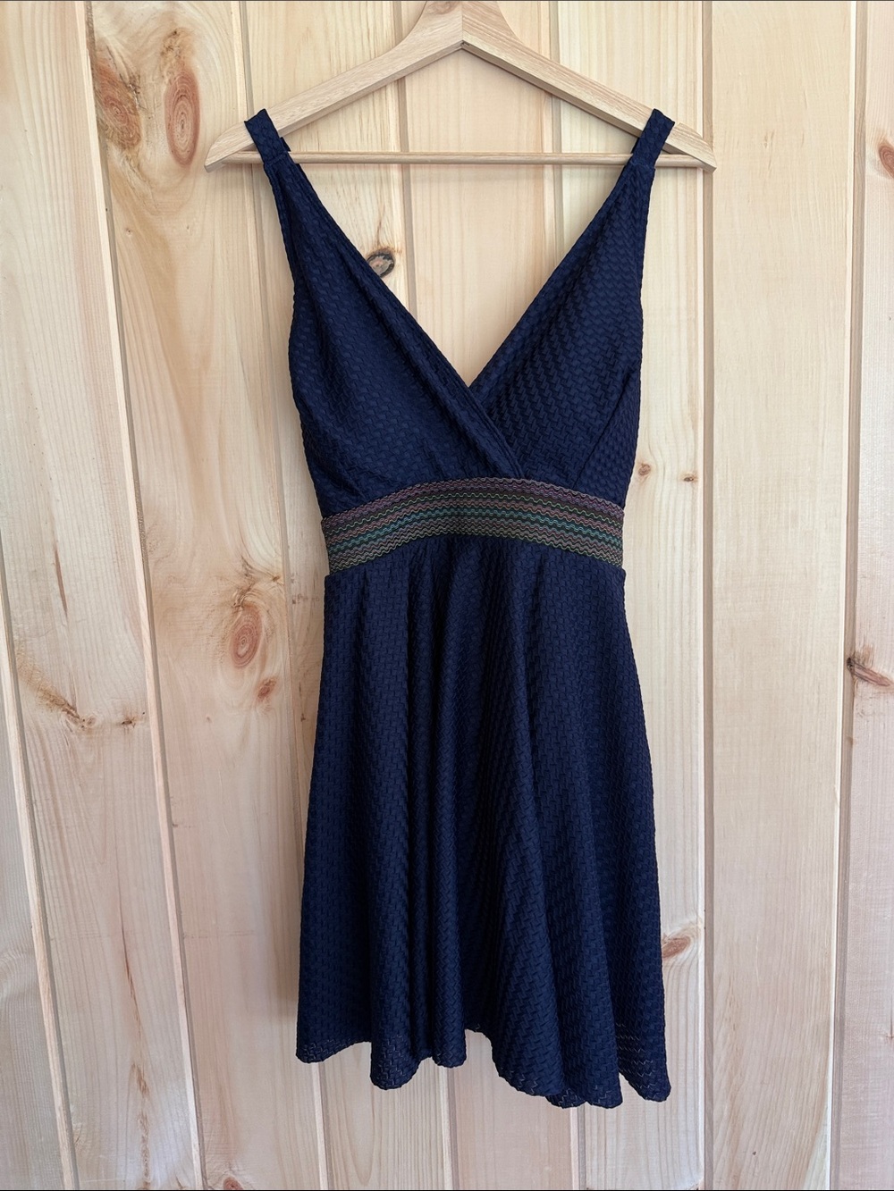 NWT BloomChic Textured Crossover Cross-Back Swim Dress Navy Size 14-16